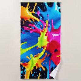 Bright Neon Splashes in Abstracte kunst Strandlaken