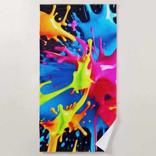 Bright Neon Splashes in Abstracte kunst Strandlaken (Voorkant)