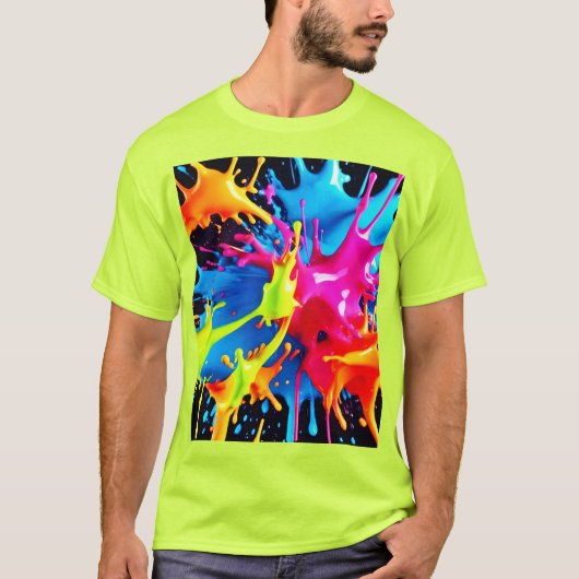 Bright Neon Splashes in Abstracte kunst T-shirt (Voorkant)