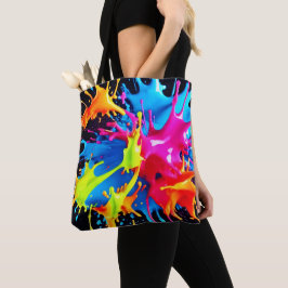 Bright Neon Splashes in Abstracte kunst Tote Bag