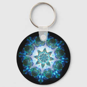 Bright Neon Starburst Kaleidoscoop in blauw Sleutelhanger