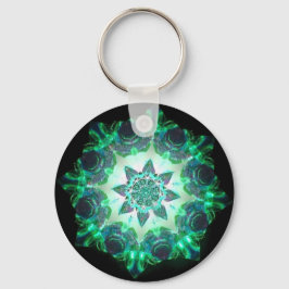 Bright Neon Starburst Kaleidoscoop in Groen Sleutelhanger