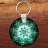 Bright Neon Starburst Kaleidoscoop in Groen Sleutelhanger (Voorkant)