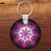 Bright Neon Starburst Kaleidoscoop in roze/Paars Sleutelhanger (Voorkant)
