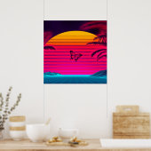 Bright Neon Sunrise aan zonsondergang en een vlind Poster (Keuken)