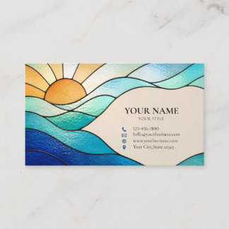 Bright Ocean Sunrise Stained Glass Business Card Visitekaartje