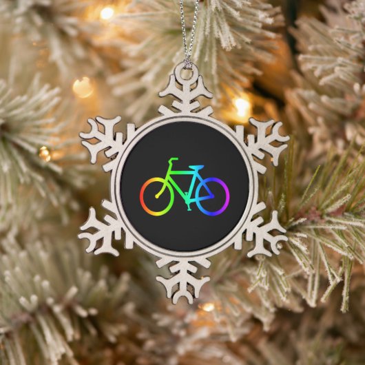 Bright Ombre Rainbow-fiets Tin Sneeuwvlok Ornament (Boom)