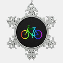 Bright Ombre Rainbow-fiets Tin Sneeuwvlok Ornament