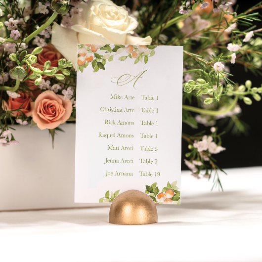 Bright Orange Citrus Alphabetic Seating Chart Kaart