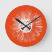 Bright Orange Floral Wall Clock Ronde Klok (Voorkant)