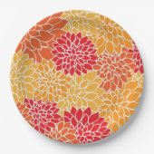 Bright Orange Flower Pattern Papieren Bordje (Voorkant)