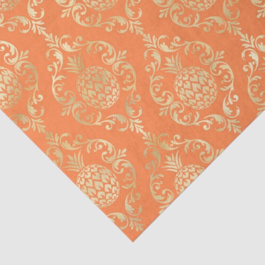 Bright Orange Gold Pineapple Damask Tissuepapier (Detail)