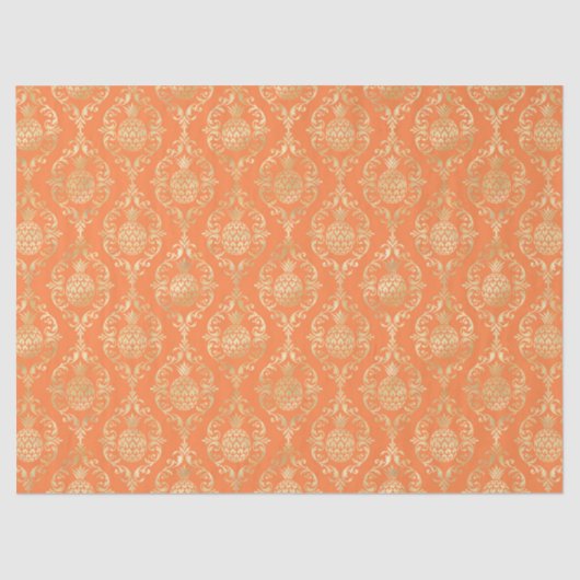Bright Orange Gold Pineapple Damask  Tissuepapier (Voorkant)