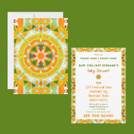 Bright Orange Green Star Baby Girl’s Boy’s Shower Kaart
