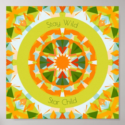 Bright Orange Green Stay Wild Star Child Nursery Poster (Voorkant)