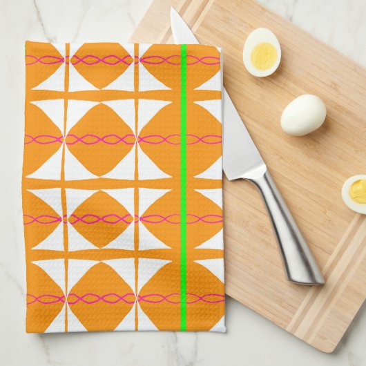 Bright orange, green, white abstract tea towel theedoek (Quarter Fold)