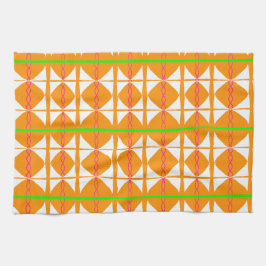 Bright orange, green, white abstract tea towel theedoek