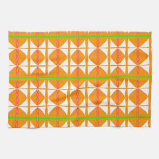 Bright orange, green, white abstract tea towel theedoek