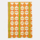 Bright orange, green, white abstract tea towel theedoek (Verticaal)