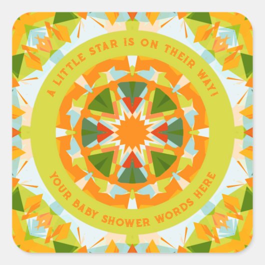 Bright Orange Playful Green Fun Star Baby Shower Vierkante Sticker (Voorkant)