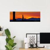 Bright Oranje Arizona Desert Sunset Saguaro Cacti Poster (Thuiskantoor)