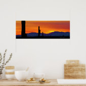 Bright Oranje Arizona Desert Sunset Saguaro Cacti Poster (Keuken)