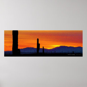 Bright Oranje Arizona Desert Sunset Saguaro Cacti Poster