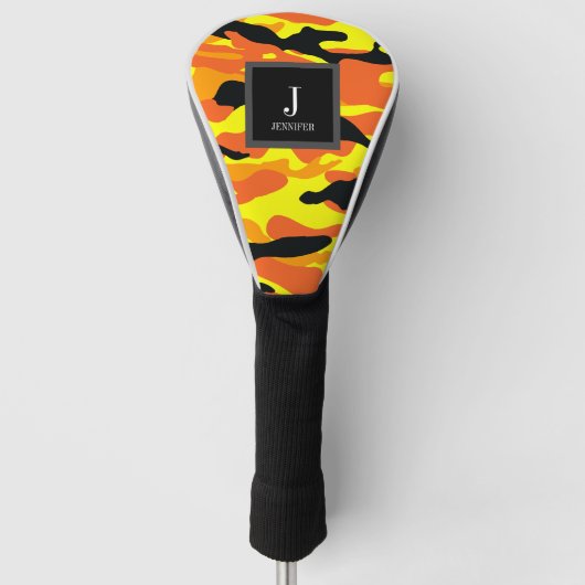 Bright Oranje Camo Aangepaste naam Golfheadcover (Voorkant)