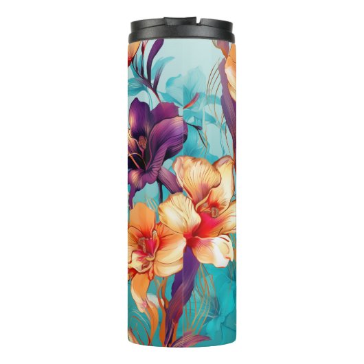 Bright Orchid Floral Naam toevoegen Aangepast gesc Thermosbeker (Achterkant)