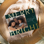 Bright Overlay | Modern Photo Gold Folie Feestdagenkaart<br><div class="desc">A modern and colorful holiday card featuring a horizontal or landscape-oriented photo with "Merry & Bright" overlaid in oversized gold foil lettering. Personalize with your custom holiday greeting,  family name,  and the year. A chic and modern minimalist choice for your Christmas greetings.</div>