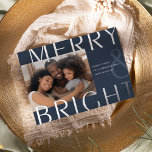 Bright Overlay | Modern Photo Silver Folie Feestdagenkaart<br><div class="desc">A modern and colorful holiday card featuring a horizontal or landscape-oriented photo with "Merry & Bright" overlaid in oversized silver foil lettering. Personalize with your custom holiday greeting,  family name,  and the year. A chic and modern minimalist choice for your Christmas 2022 cards.</div>