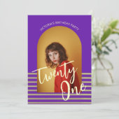 Bright Paarse boog foto 21e verjaardagsfeest Kaart (Staand voorkant)