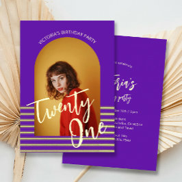 Bright Paarse boog foto 21e verjaardagsfeest Kaart