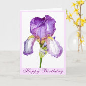Bright Paarse Iris Birthday Folded Kaart (Gele Bloem)