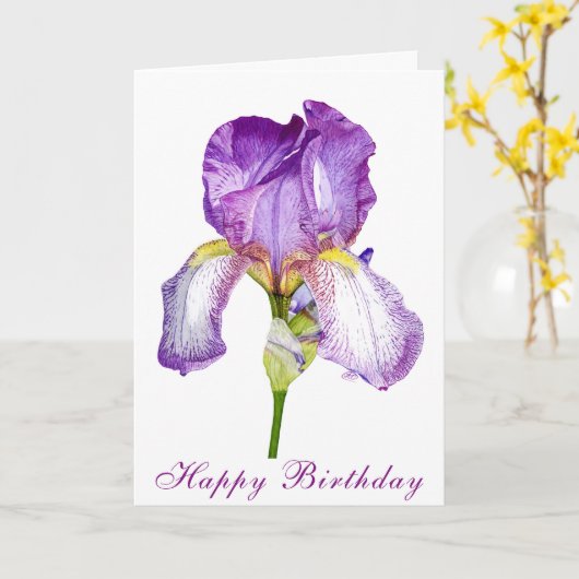 Bright Paarse Iris Birthday Folded Kaart (Gele Bloem)