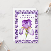 Bright Paarse Iris Happy Birthday Flat Kaart (Voorkant / Achterkant in situ)