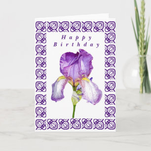 Bright Paarse Iris Happy Birthday Folded Kaart