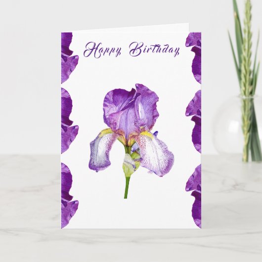 Bright Paarse Iris Happy Birthday Folded Kaart (Voorkant)