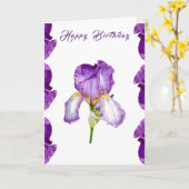 Bright Paarse Iris Happy Birthday Folded Kaart (Gele Bloem)
