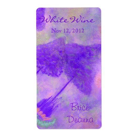 Bright Paarse Trees Bruiloft Wijn Label (Voorkant)