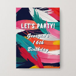 Bright Paint Effect 16e verjaardag Let's Party Ronde Button 7,6 Cm