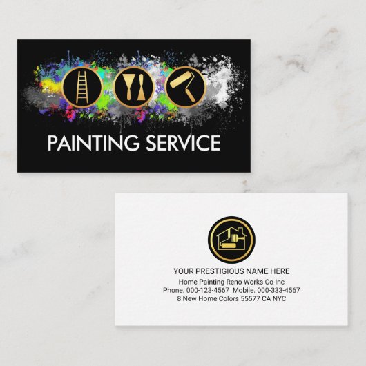Bright Paint Splatters Painter Service Visitekaartje (Voorkant / Achterkant)