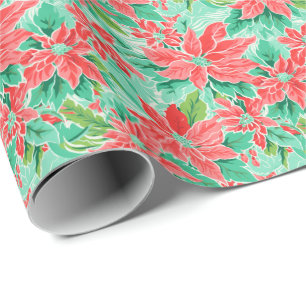 Bright Palm Beach Christmas Poinsettia Waterverf Cadeaupapier