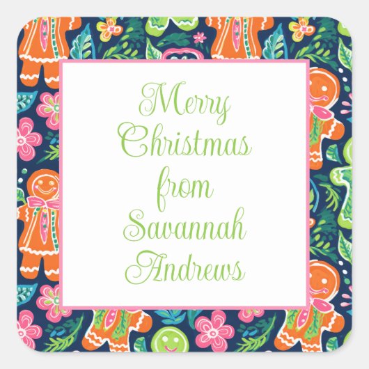 Bright Palm Beach Kerst Gingerbread Cookies Vierkante Sticker (Voorkant)
