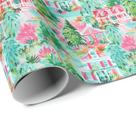 Bright Palm Beach Kerst Huizen Waterverf Cadeaupapier