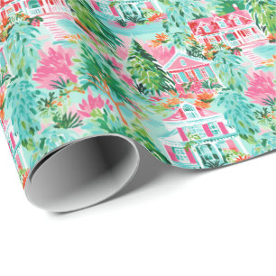 Bright Palm Beach Kerst Huizen Waterverf Cadeaupapier