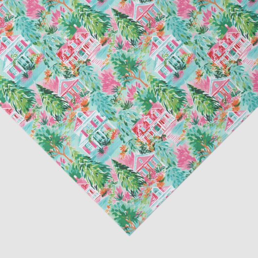 Bright Palm Beach Kerst Huizen Waterverf Tissuepapier (Detail)