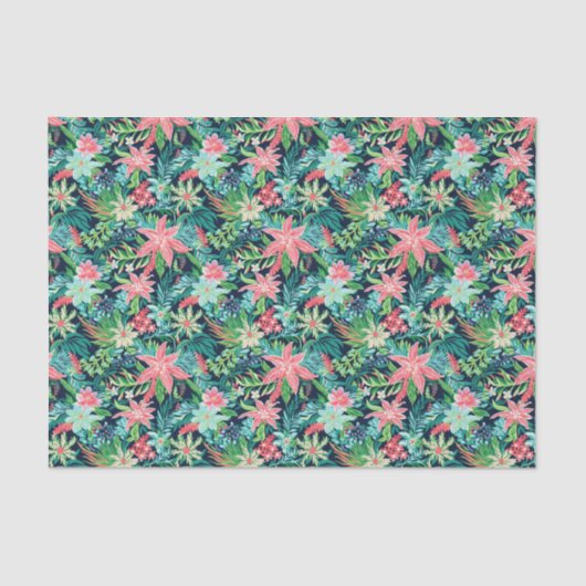 Bright Palm Beach Kerstmis Bloemen Poinsettia Tissuepapier (Voorkant)