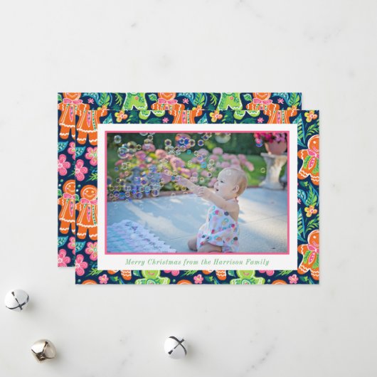 Bright Palm Beach Kerstmis Gingerbread Foto Feestdagenkaart (Voorkant / Achterkant in situ)