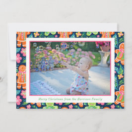 Bright Palm Beach Kerstmis Gingerbread Foto Feestdagenkaart